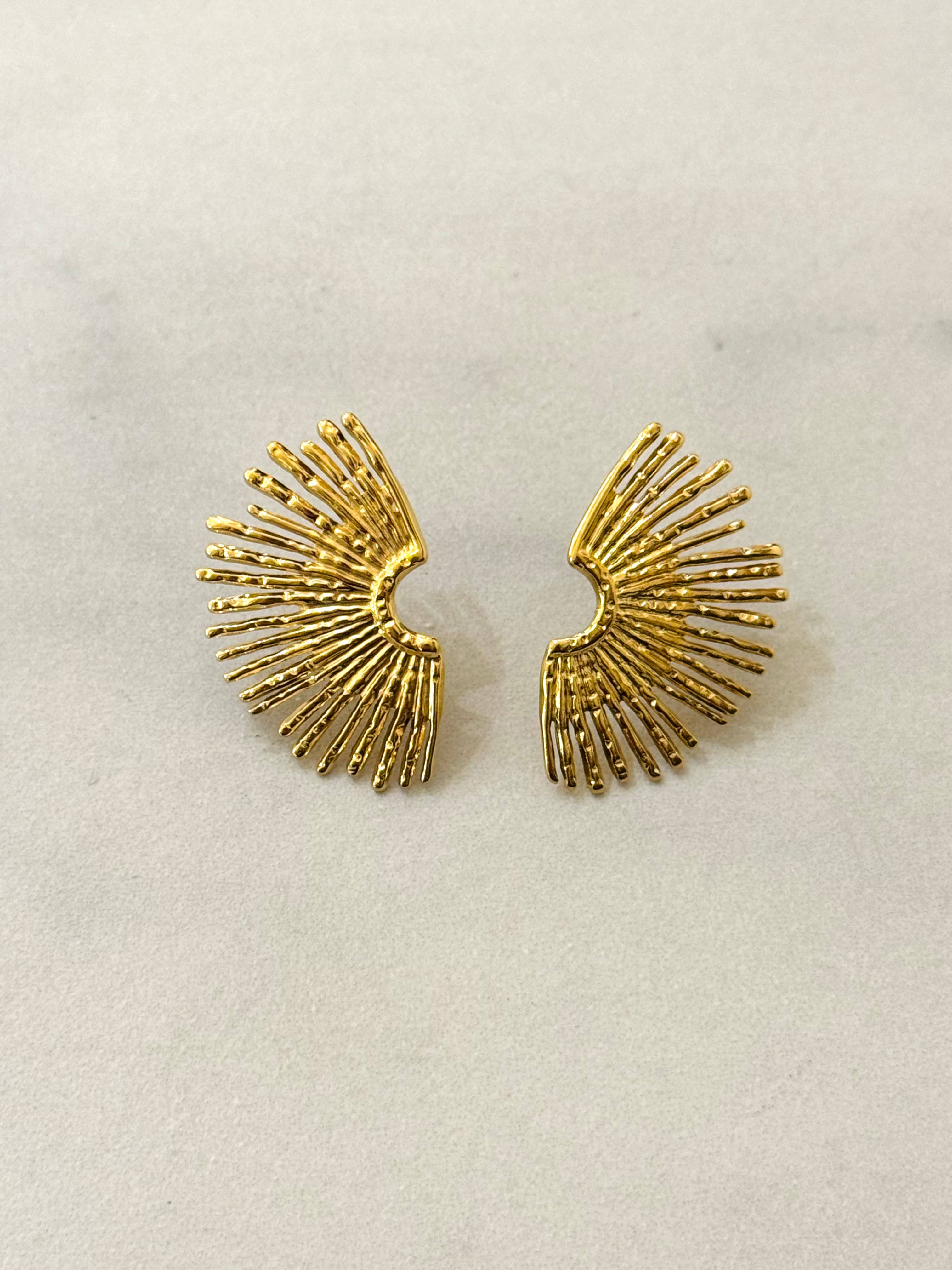 Boucles d'oreilles éventail Laudi en acier inoxydable doré, bijou Cassette Barcelona
