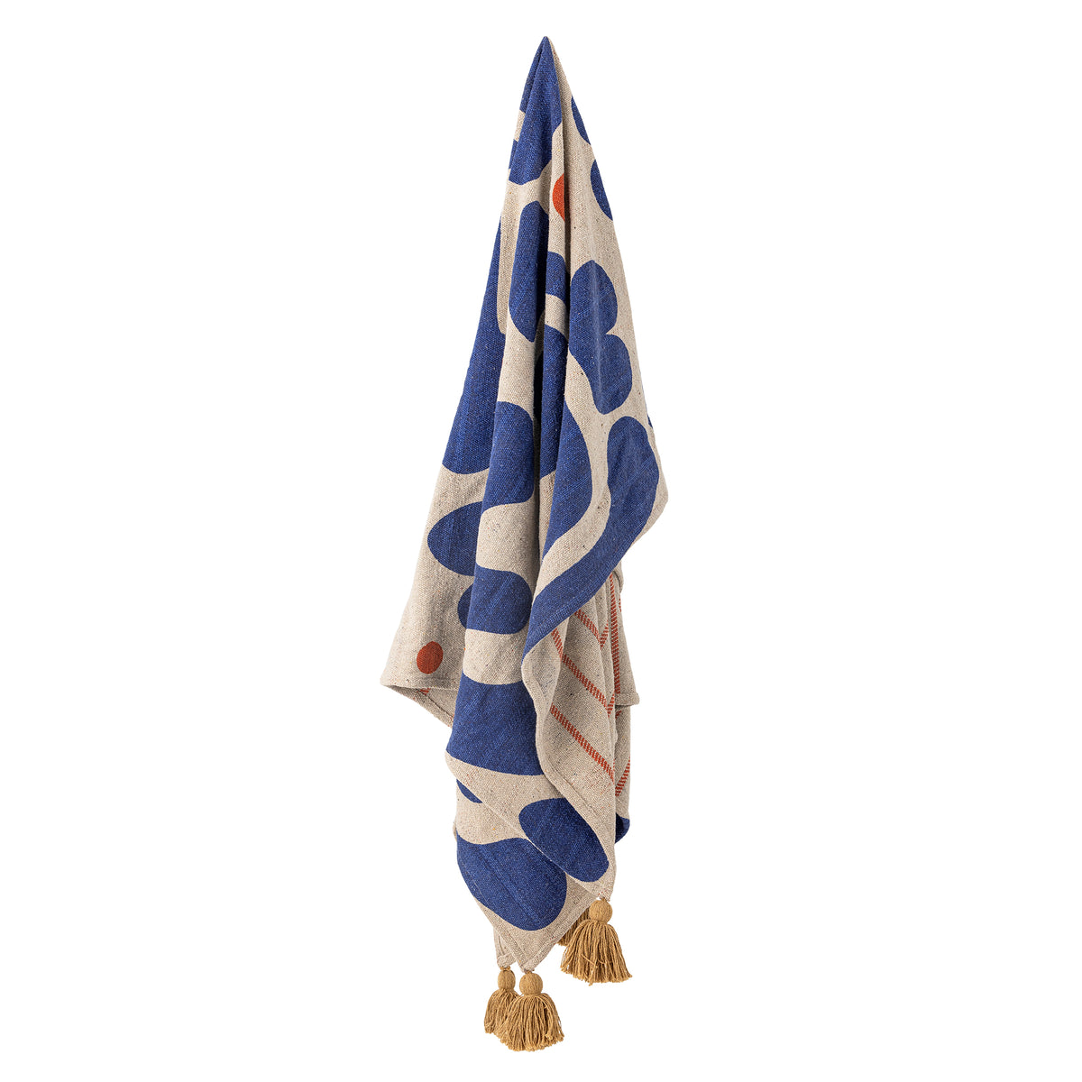 Plaid Eviaya bleu à motif floral graphique et pompons | Bloomingville | Vue 2 | Beluga Boutique