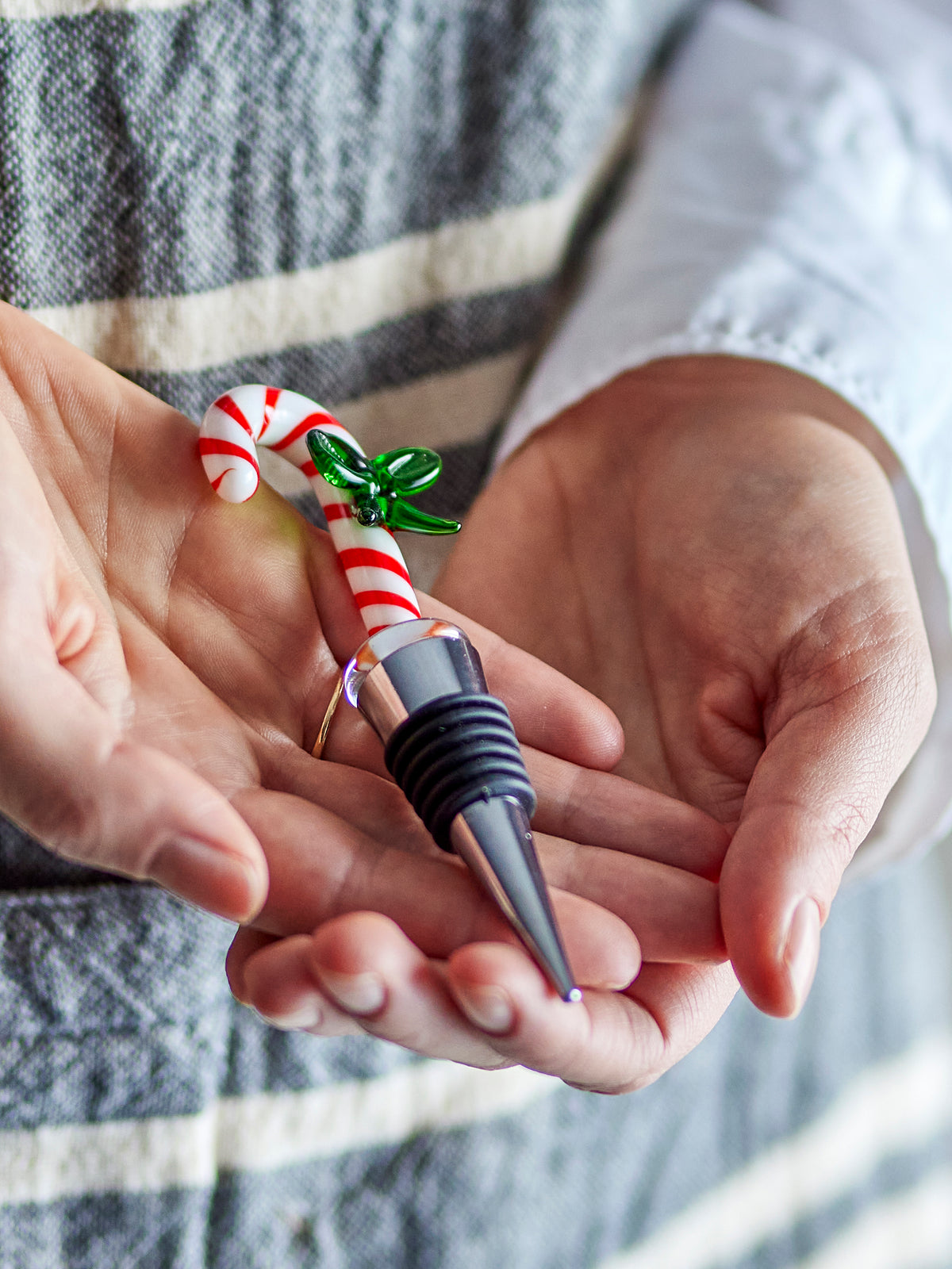 Bloomingville Lynn Candy Cane Glass Wine Stopper | Bloomingville | In hand | Beluga Boutique