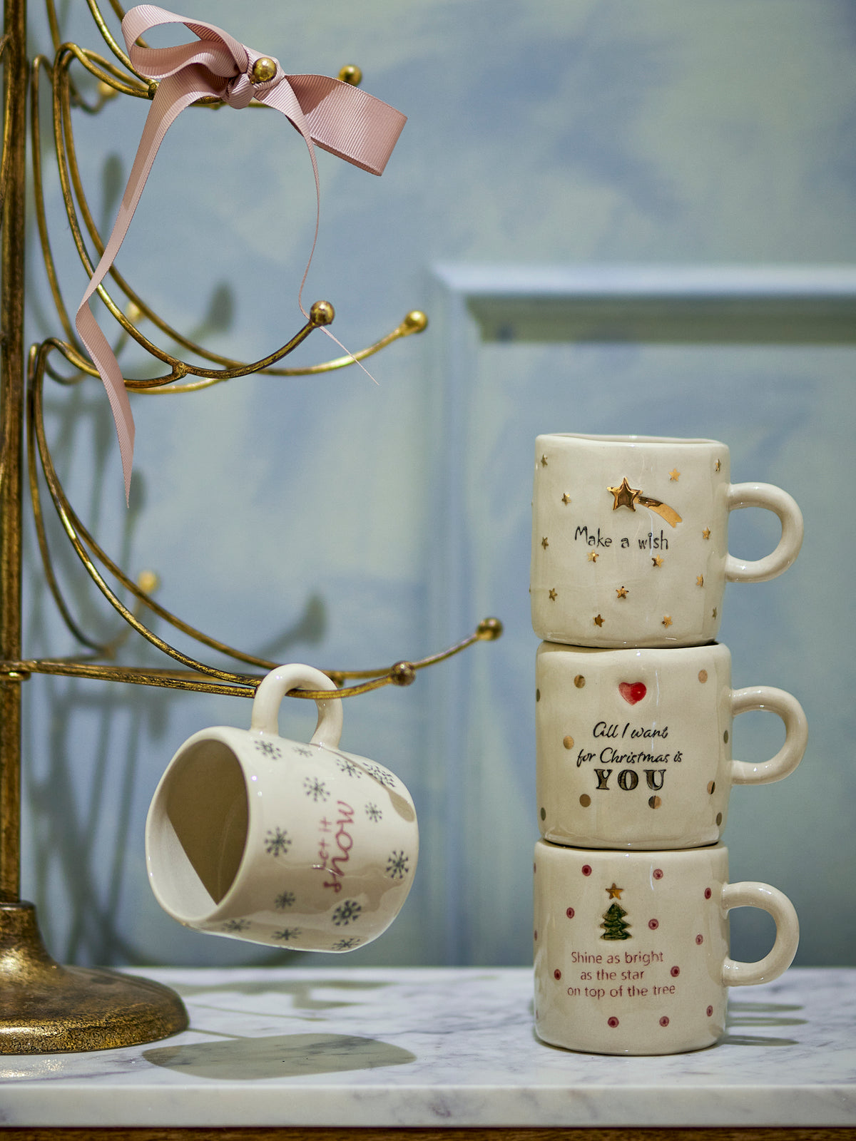 Bloomingville Christy Christmas Message Stoneware Cups, Stars and Snowflakes, Set of 4 | Bloomingville | Lifestyle | Beluga Boutique