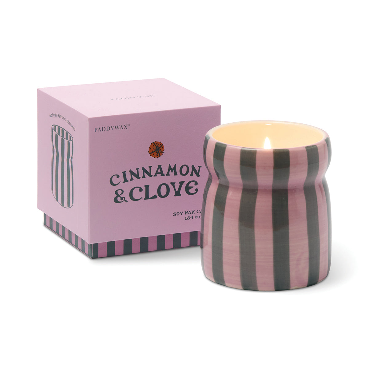 Bougie Cabana rayée Noël, cannelle et clou de girofle, 184 g — La sélection Beluga