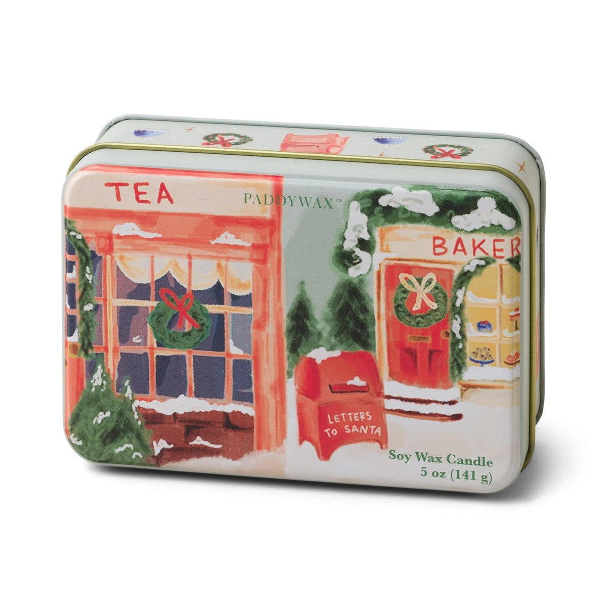 Bougie de Noel en boite metal Devanture, orange douce et sapin