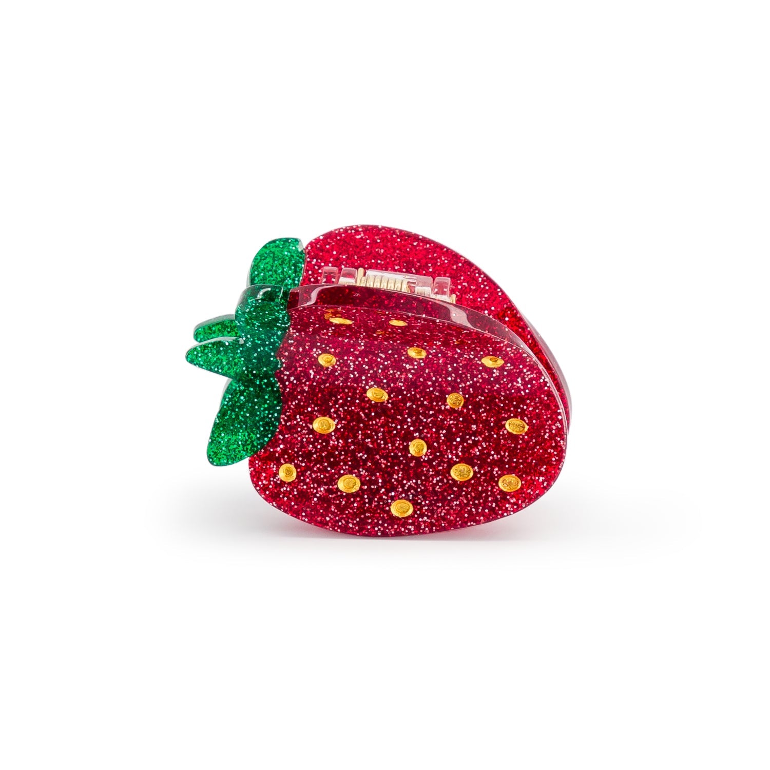 Mini pince fraise en acétate Luciole et Petit Pois, accessoire cheveux enfant rouge et vert.