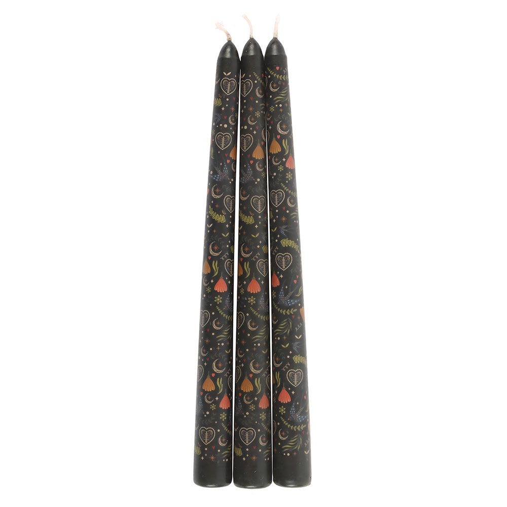 Lot de 3 bougies flambeau noires à motif floral, Something Different | Beluga Boutique