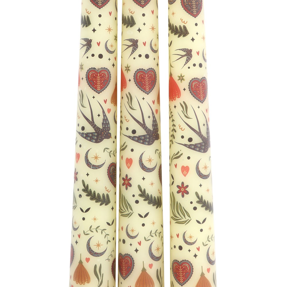 Lot de 3 bougies flambeau crème à motif floral (vue 4), Something Different | Beluga Boutique