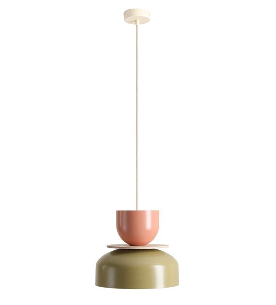 Lumière — Uto Metal and Wood Pendant Light – Pistachio and Coral