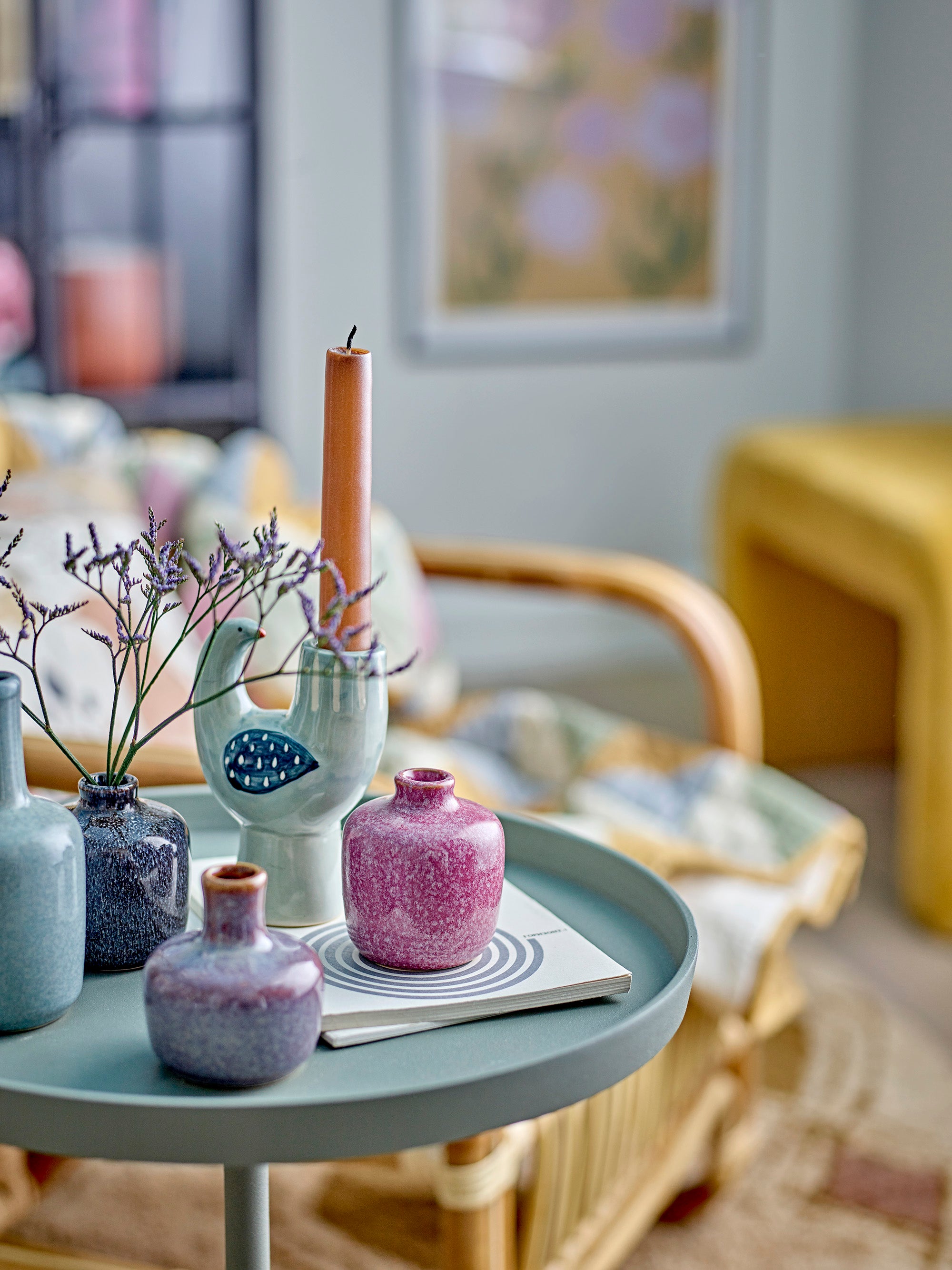 Bougeoir Trudy en grès bleu