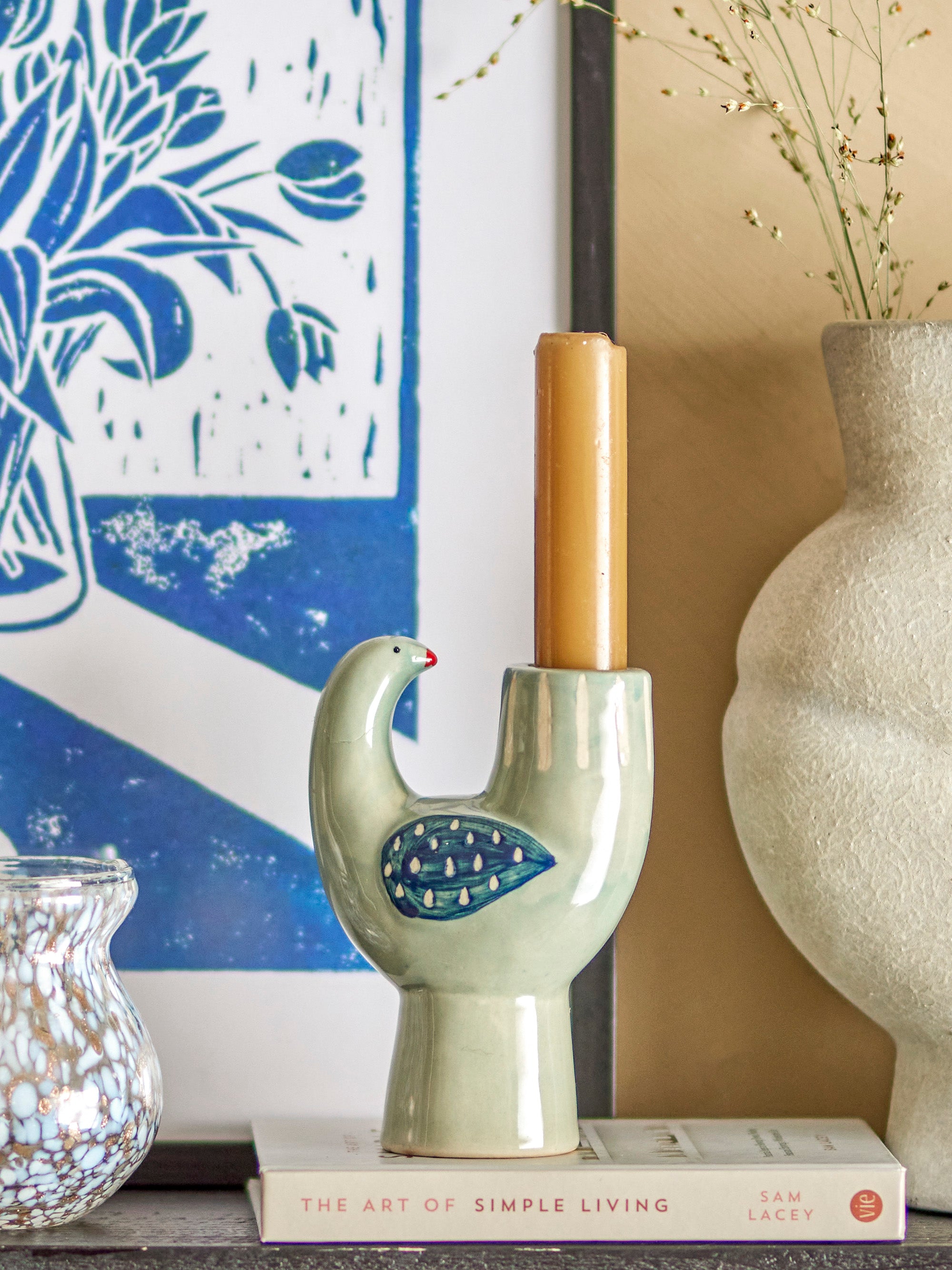 Bougeoir Trudy en grès bleu