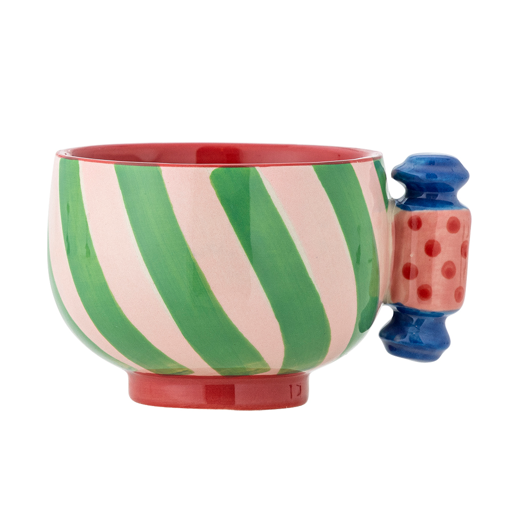 Tasse en grès rose Caramella, rayée