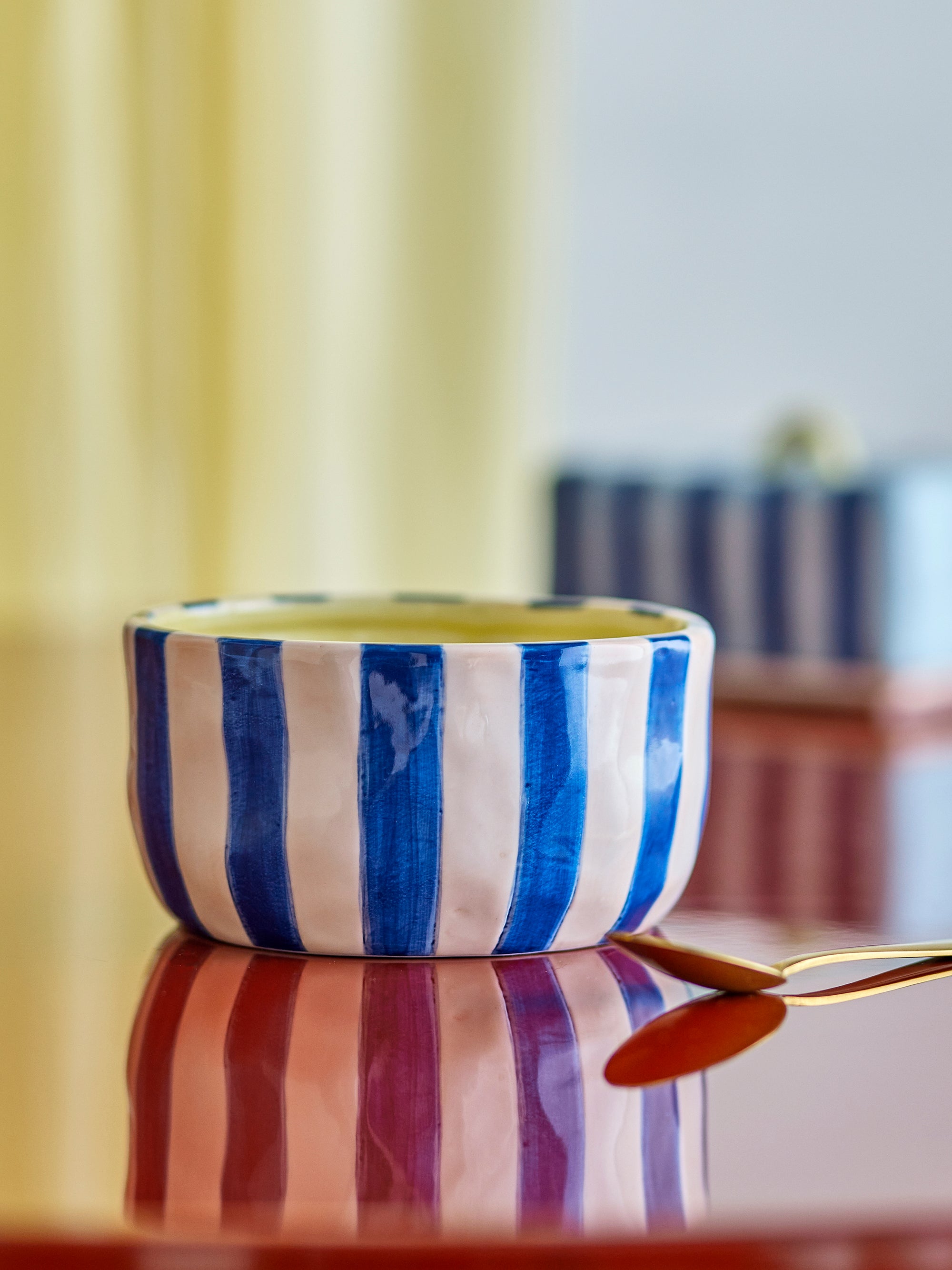 Phoenix bowl in multicolored stoneware, blue and pink