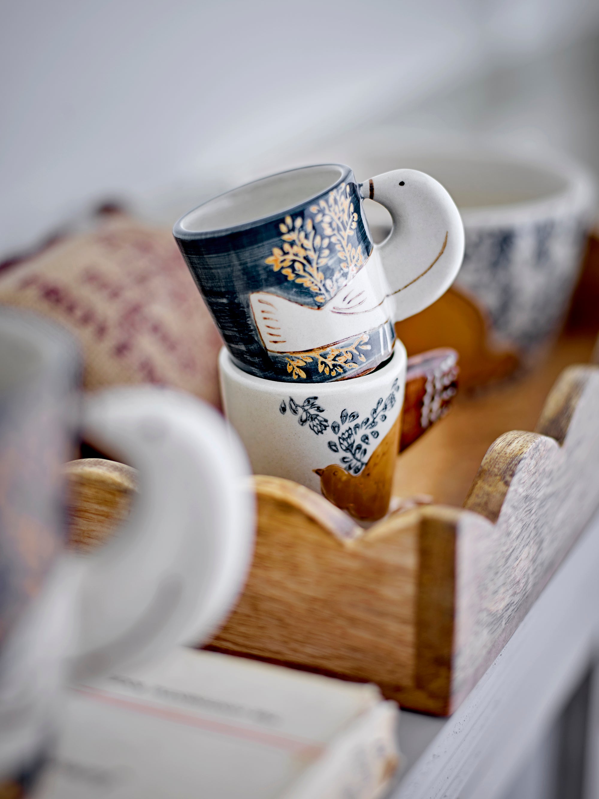 Tasse à expresso en grès bleu Hezha, blanc