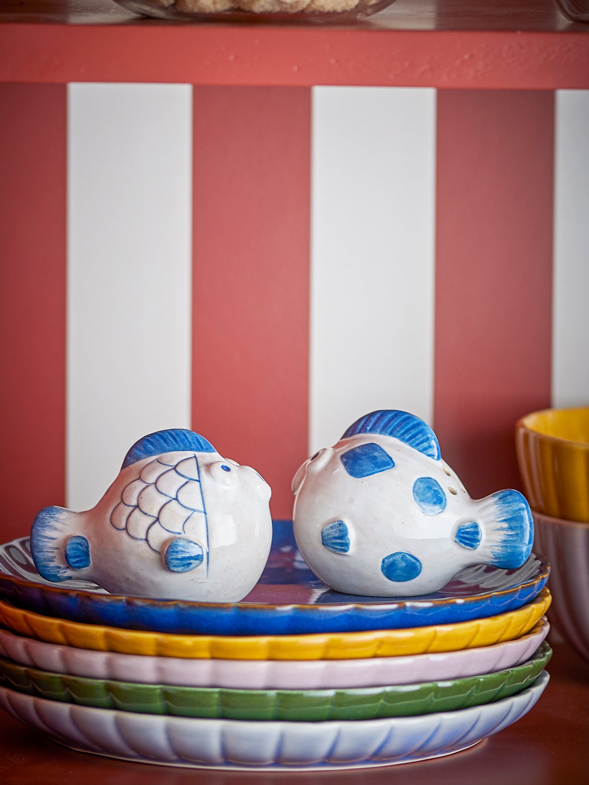 Fugu blue stoneware salt and pepper shakers