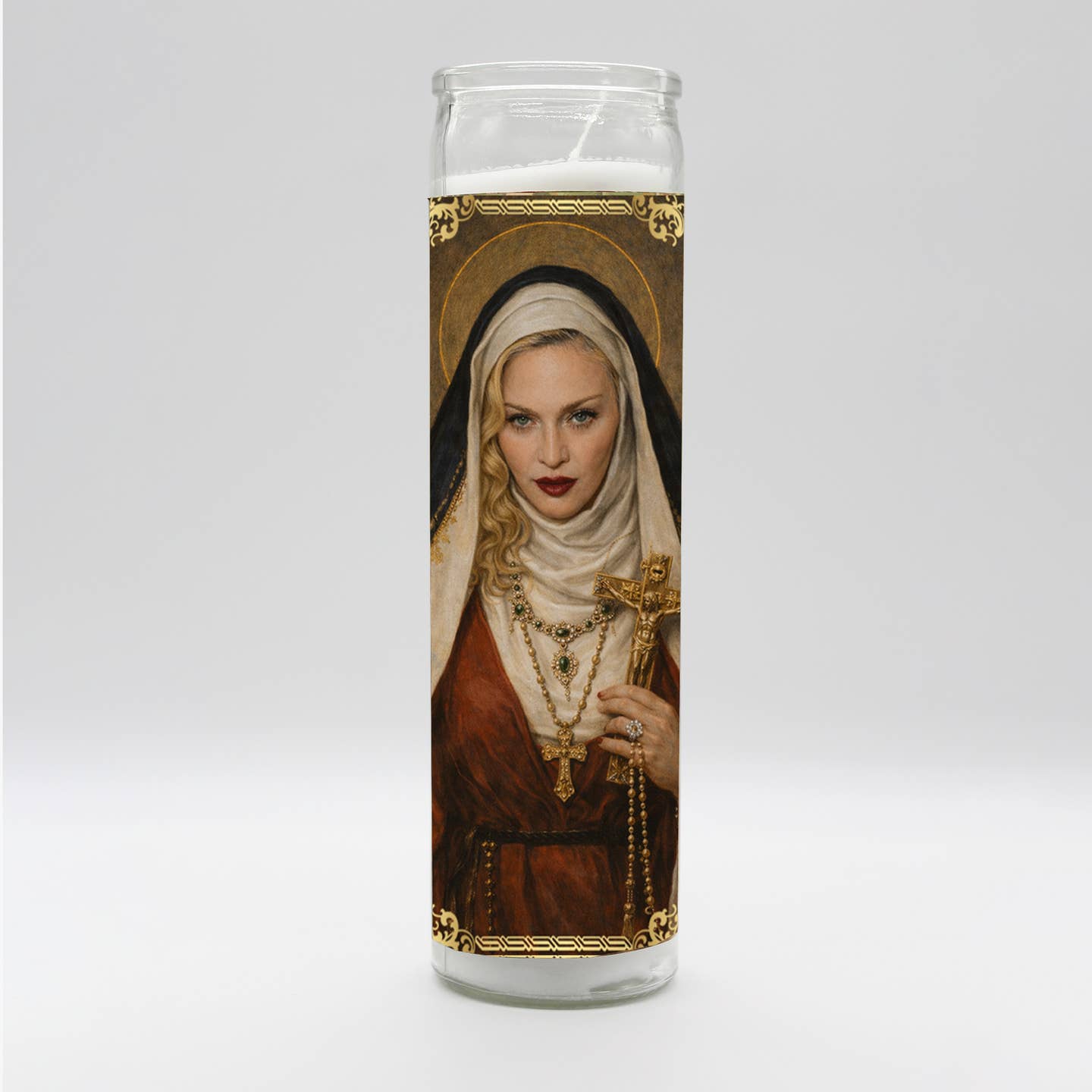 Bougie Sainte Madone Bénie, grande bougie votive blanche parodique pop, non parfumée, BobbyK