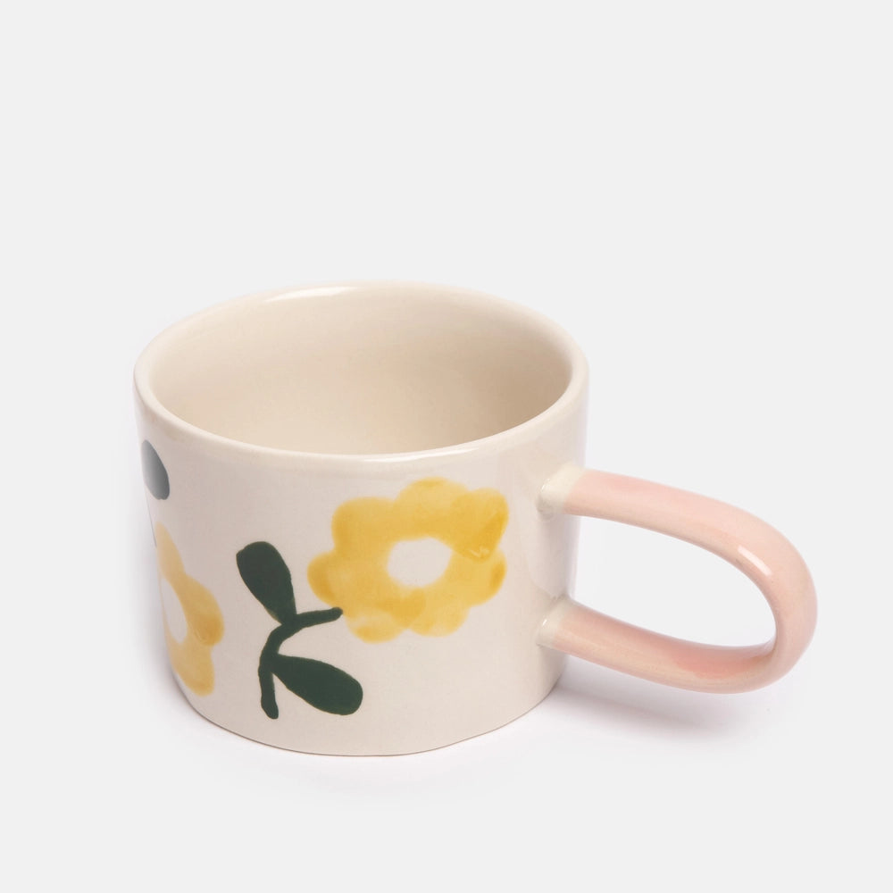 Hand-painted glazed stoneware Yellow Flowers mug