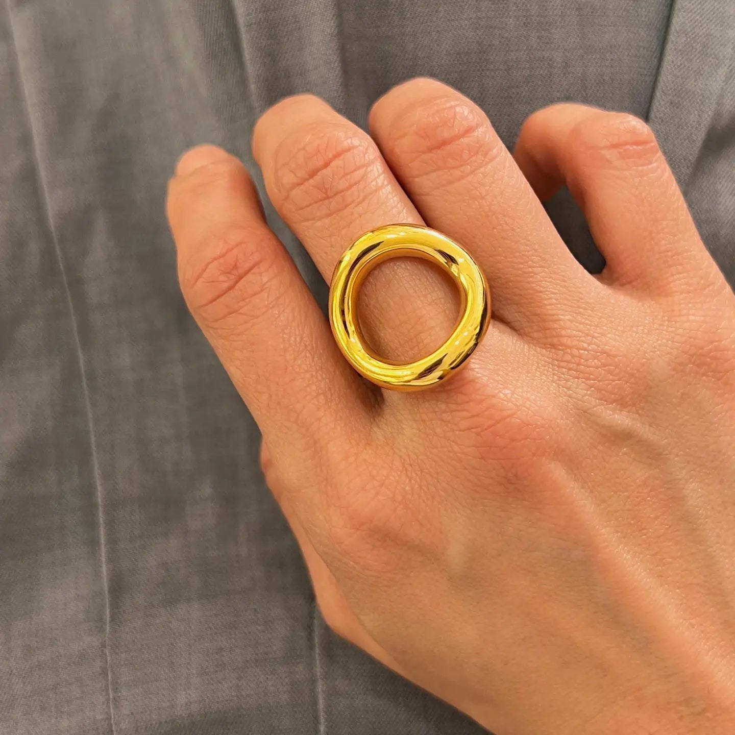 Bague ajustable Big Gap en acier inoxydable plaqué or 14 carats