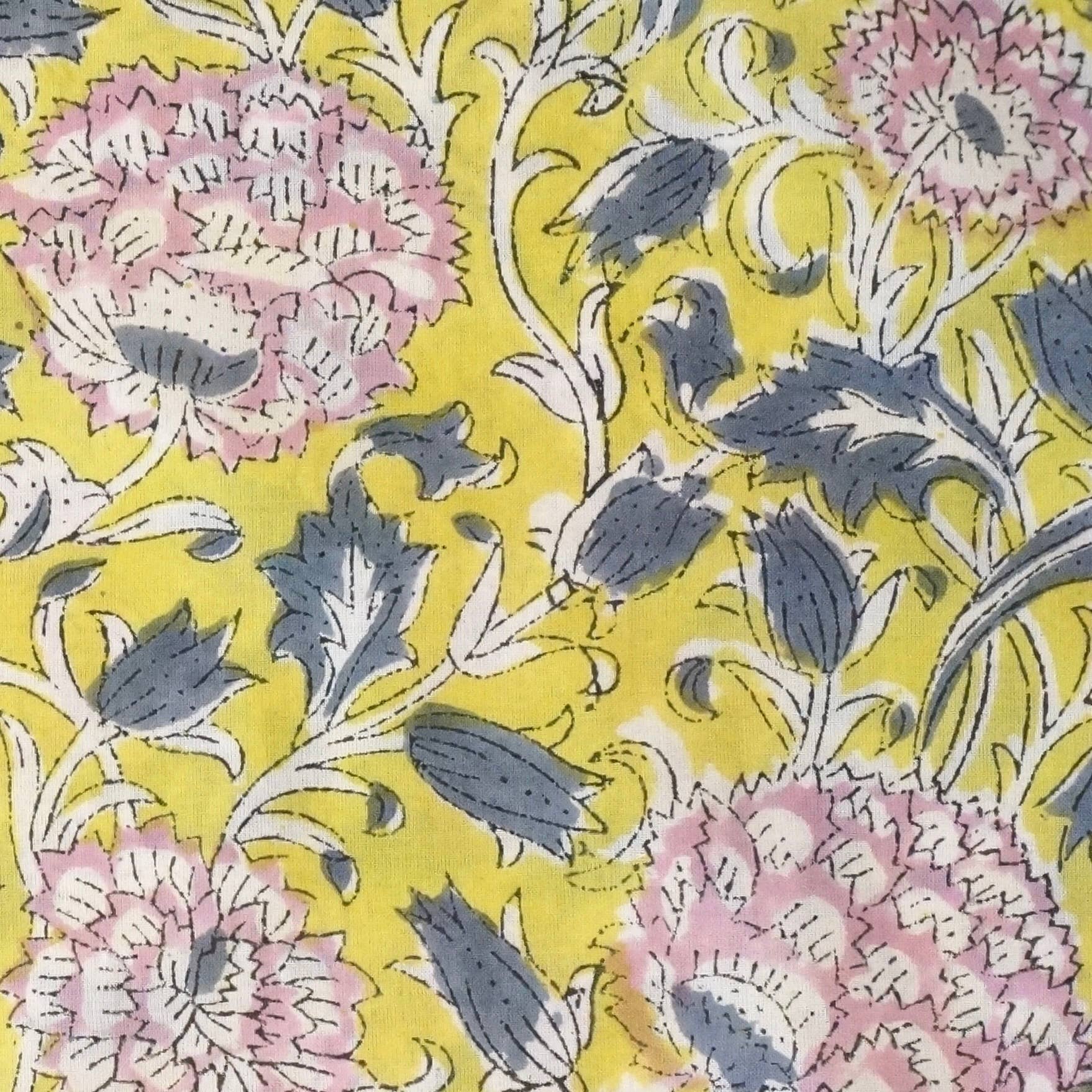 Tote bag en coton imprimé fleuri chartreuse et lilas, Claire Beaugrand