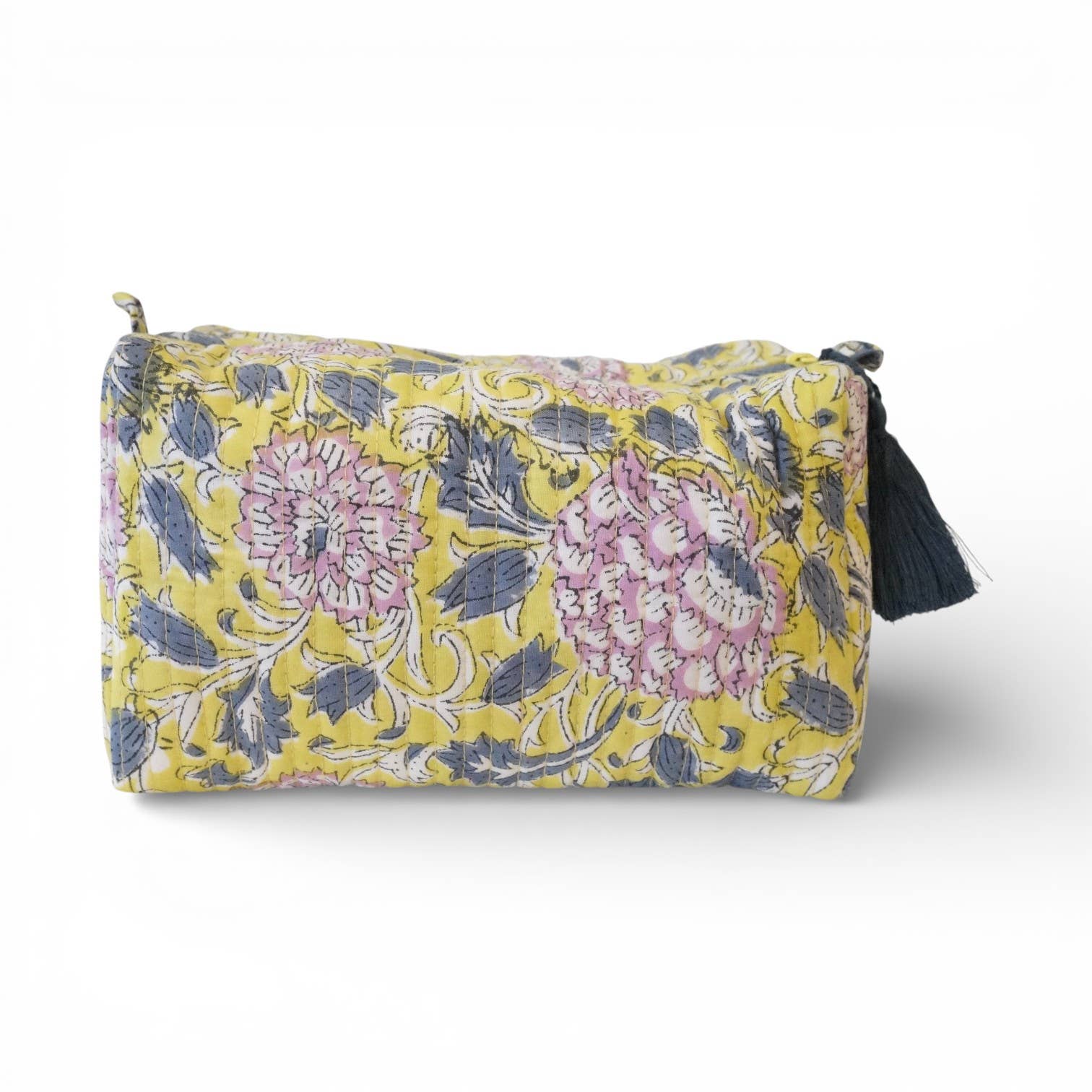 Trousse de toilette matelassée en coton imprimé chartreuse n117, Claire Beaugrand