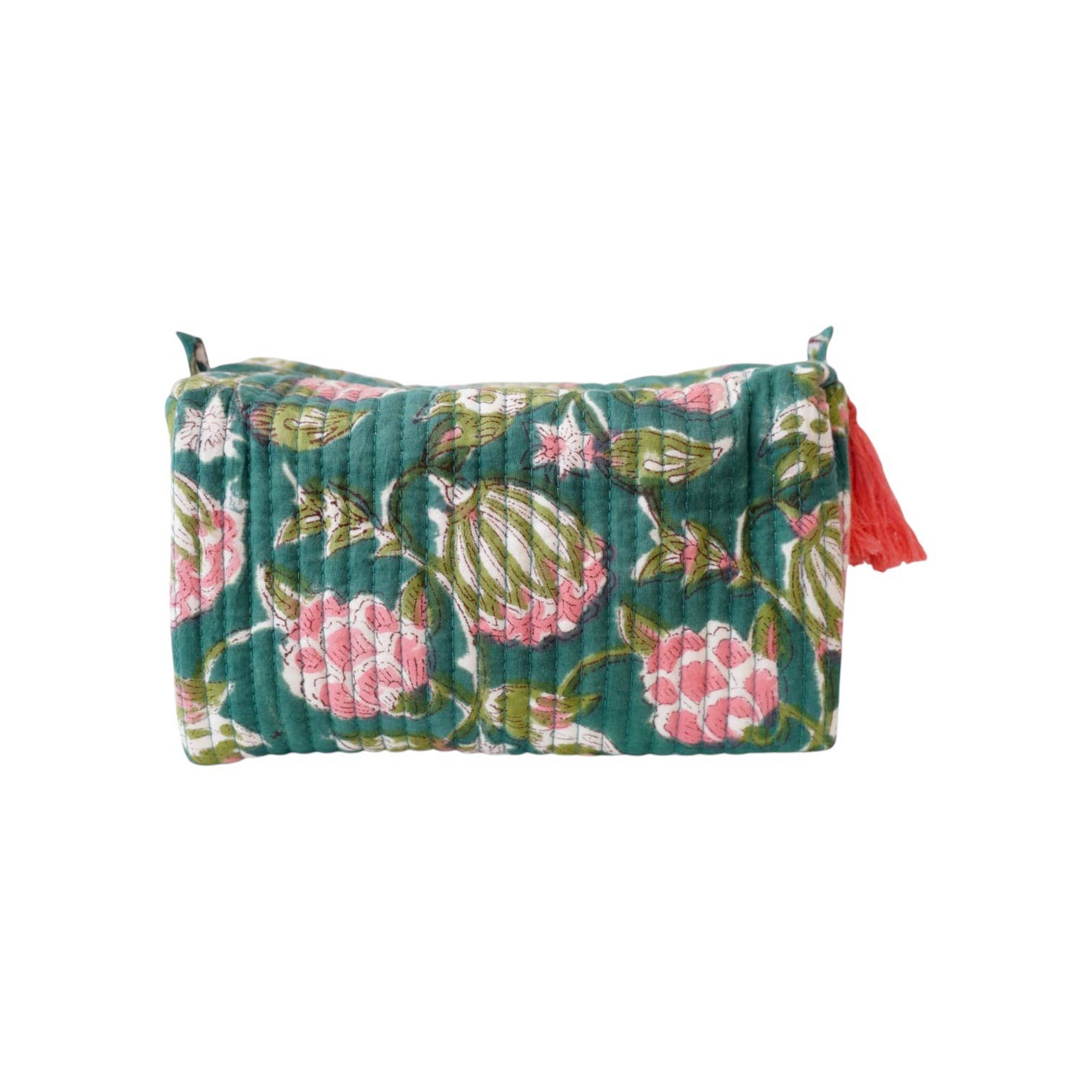 Trousse de toilette matelassée en coton imprimé vert émeraude n126, Claire Beaugrand