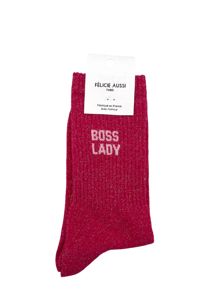 Chaussettes Boss Lady à paillettes rose fluo