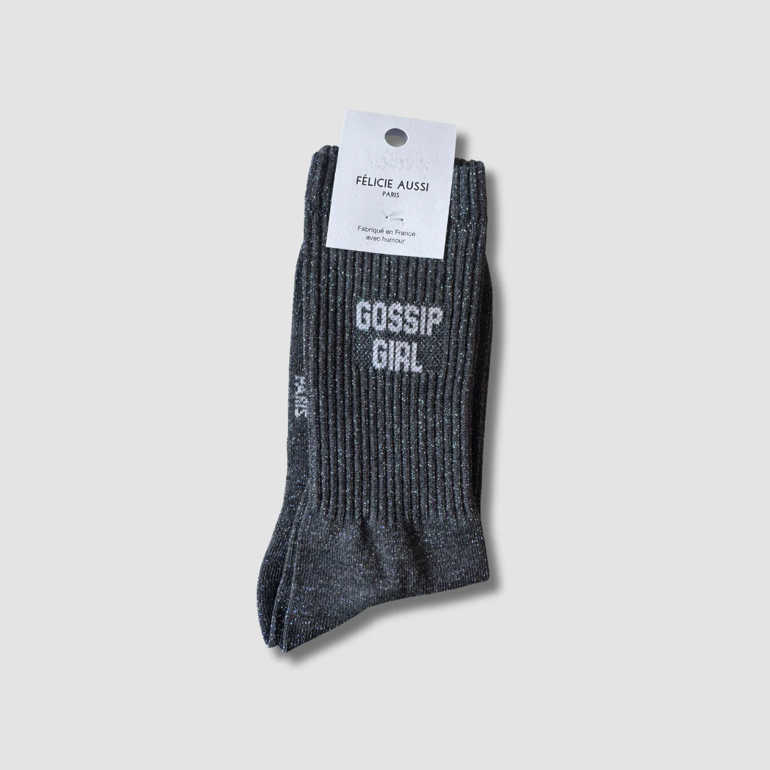 Chaussettes Gossip Girl à paillettes anthracite