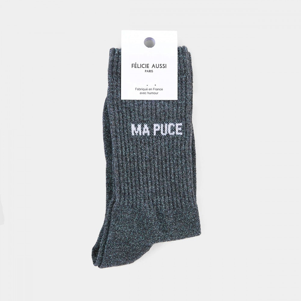 Félicie Aussi “Ma Puce” anthracite glitter socks 36/40