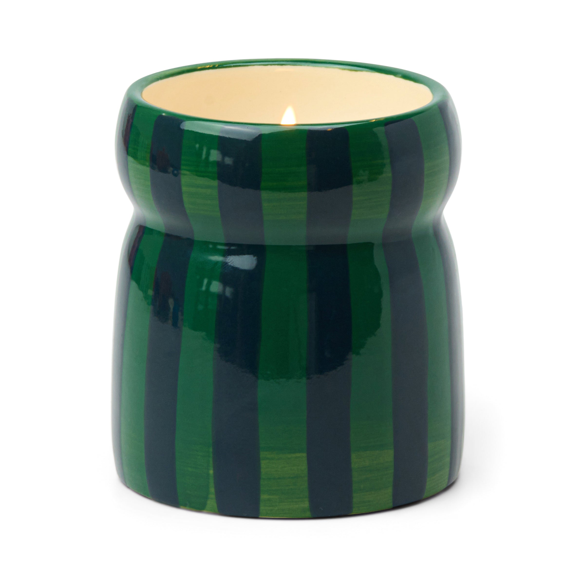 Bougie rayée verte et bleue en céramique, Sapin baumier 184g