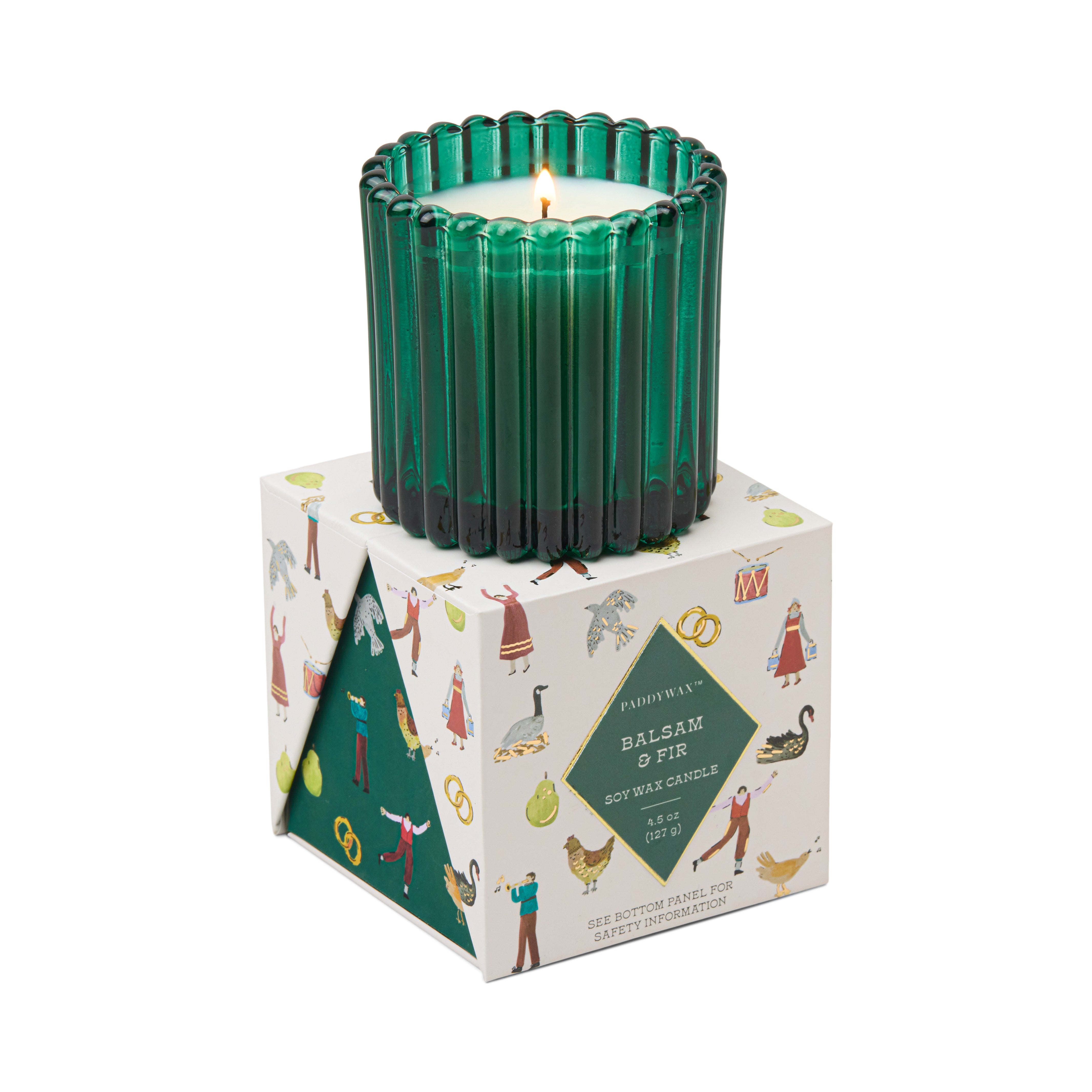 Bougie de Noël en verre côtelé vert Sapin baumier 127 g