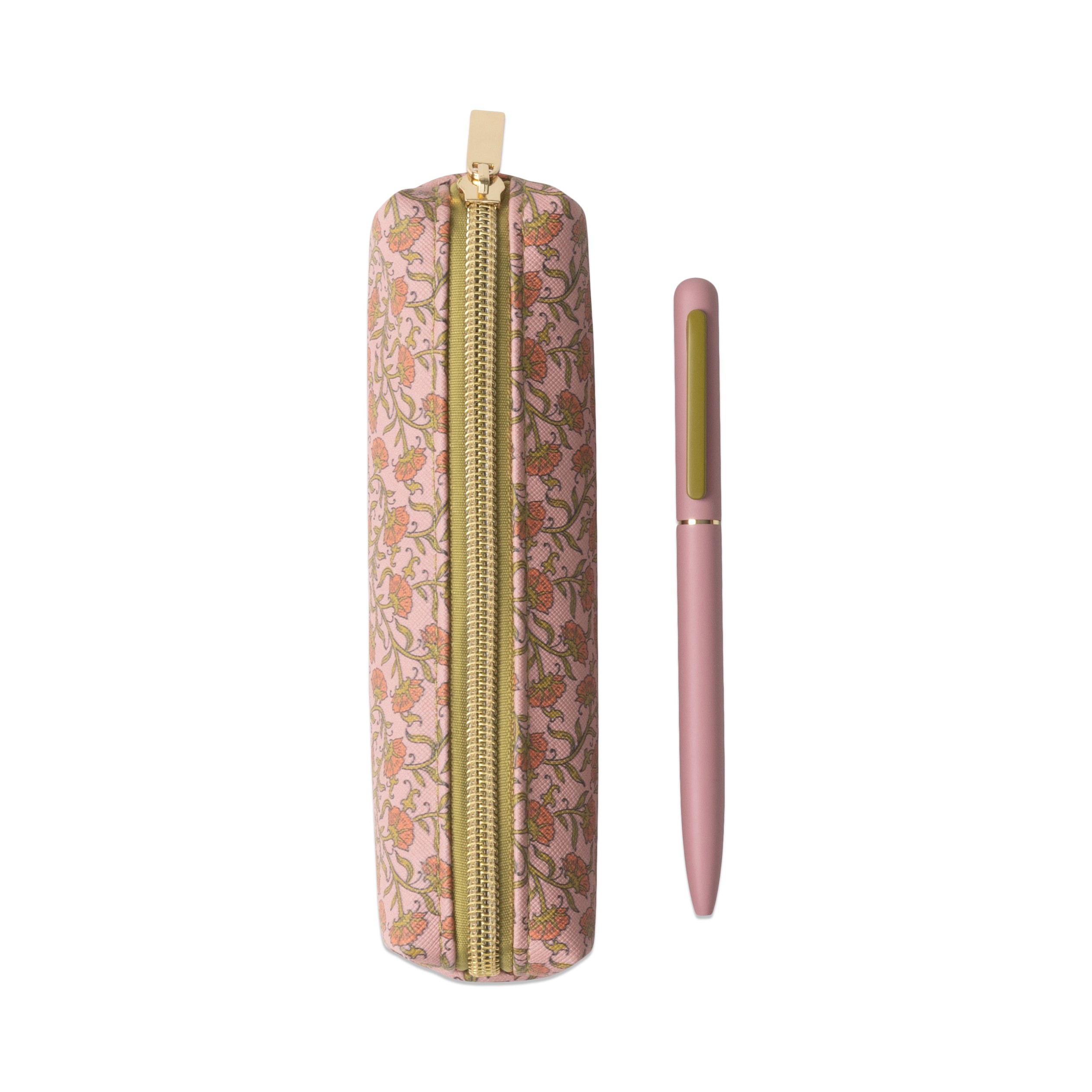 Ensemble stylo et pochette Floral vintage rose