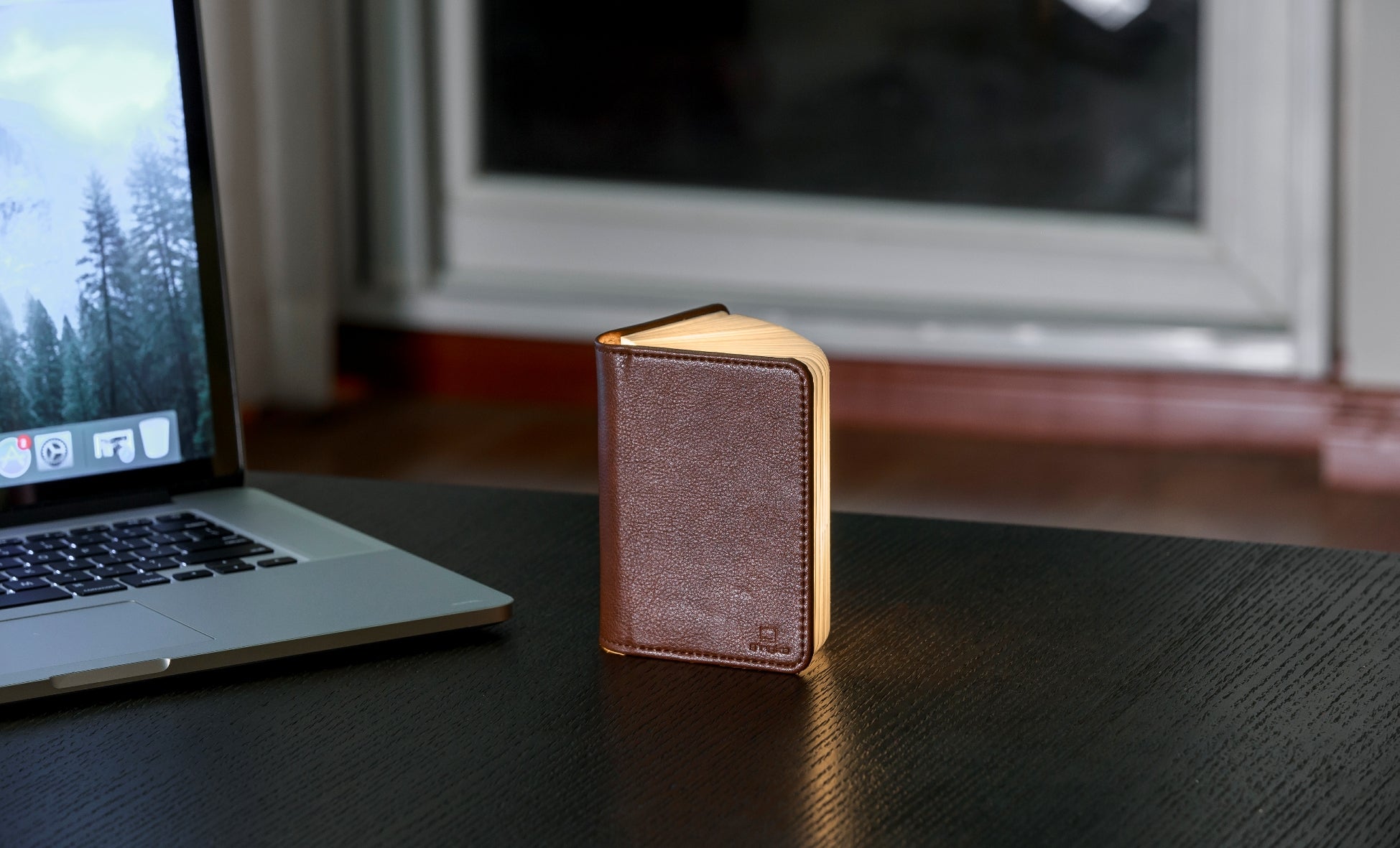 Livre lumineux, marron en cuir microfibre, petit format