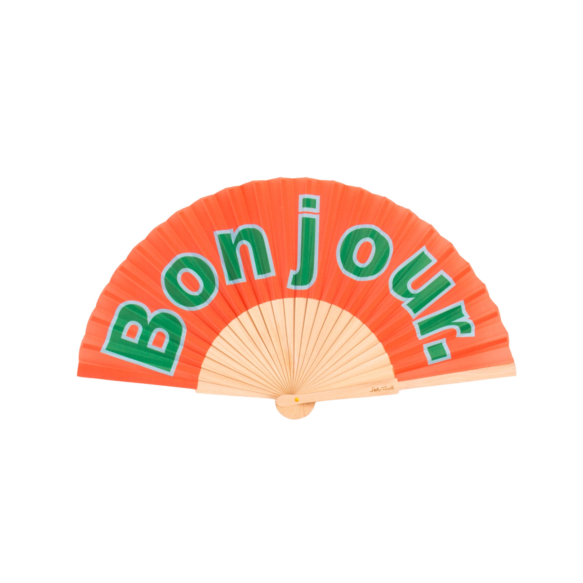 Eventail Bonjour Orange en bois