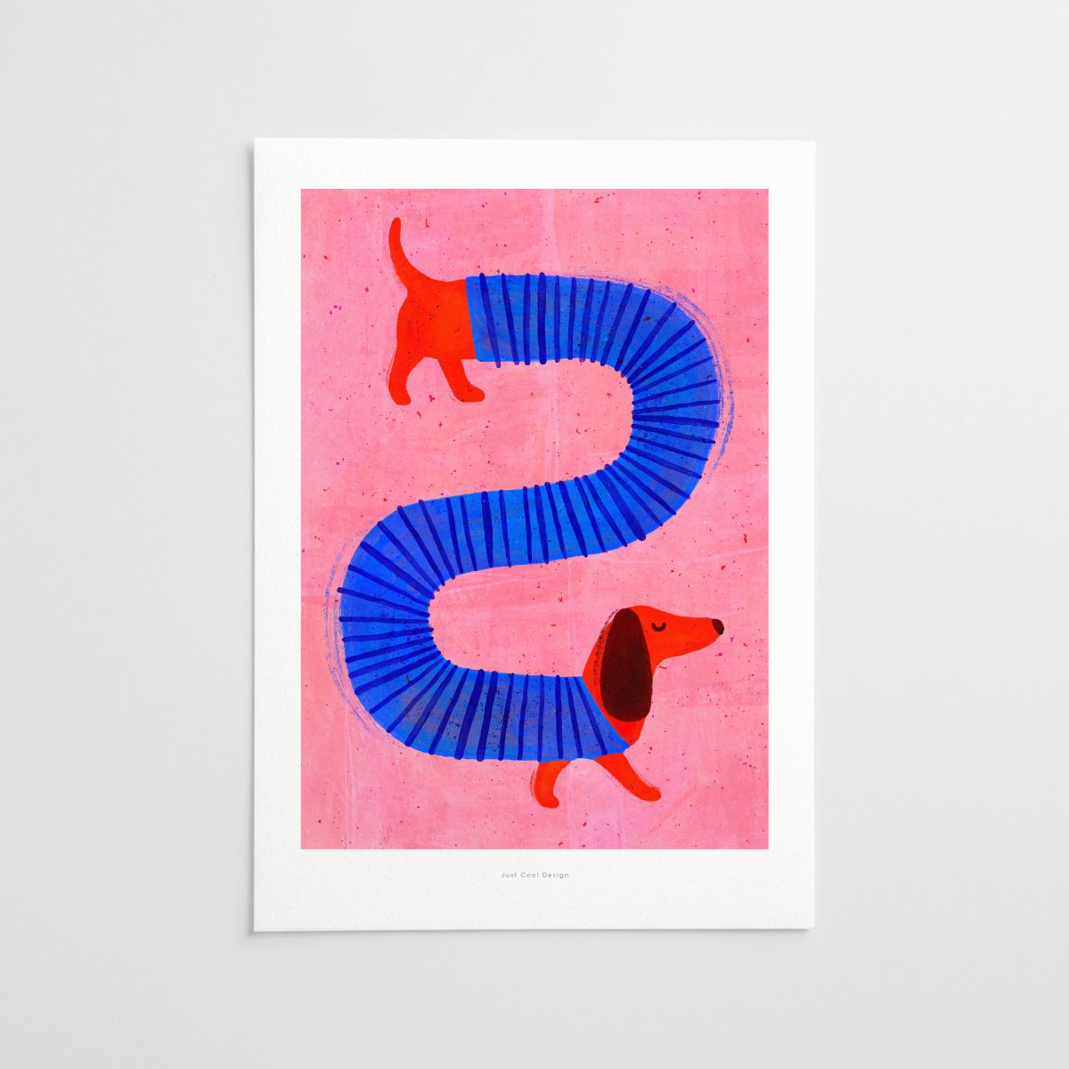 Affiche Teckel très long, impression d'art giclée A4, illustration humoristique, Just Cool Design