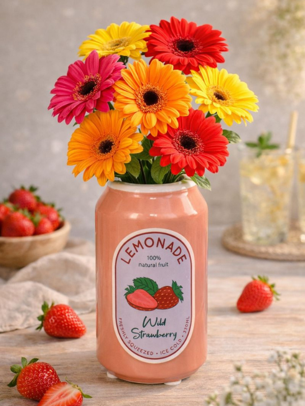 Vase canette Limonade Fraise en faïence