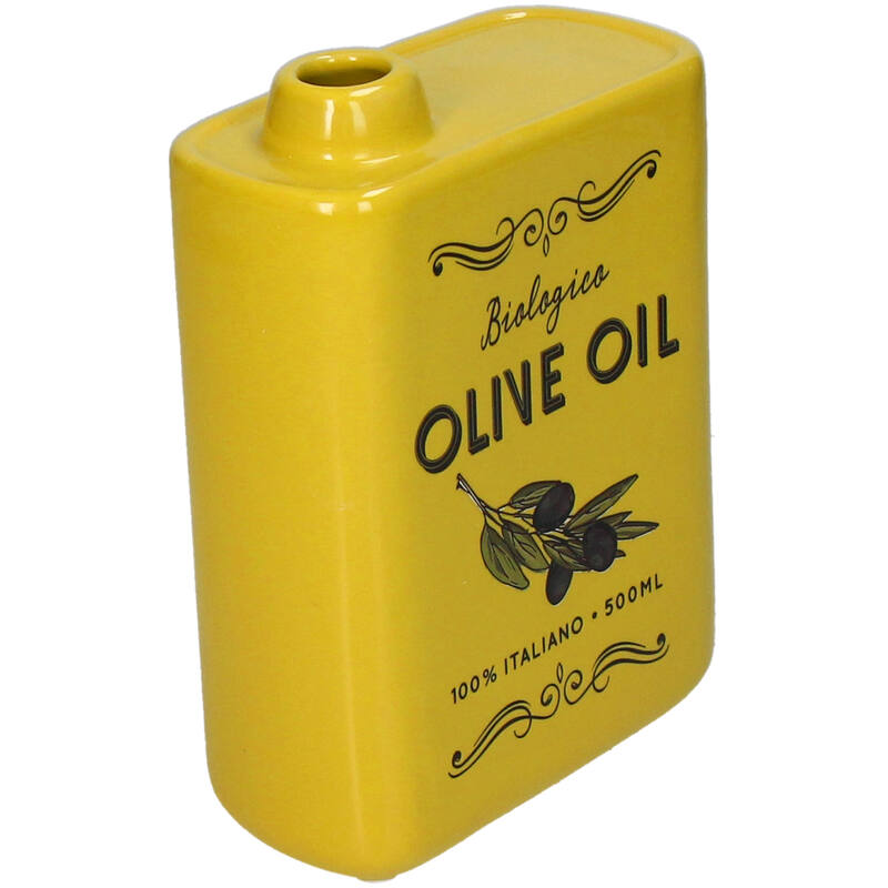 Vase bidon de Huile d'olive jaune en faïence fine
