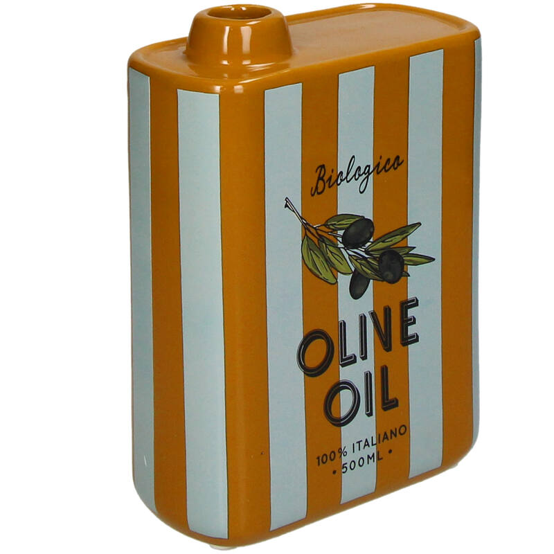 Vase bidon de Huile d'olive à rayures en faïence fine