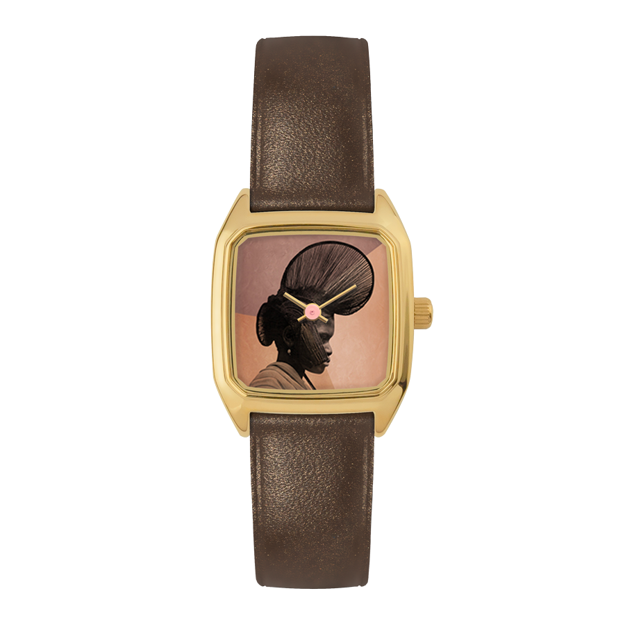 Montre femme Laps Prima Foulah avec bracelet cuir bronze