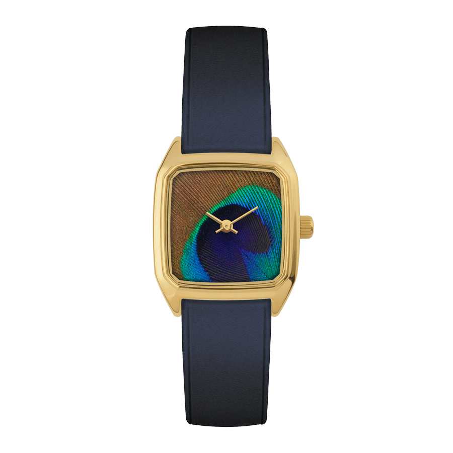 Montre femme Laps Prima Paon or avec bracelet cuir indigo