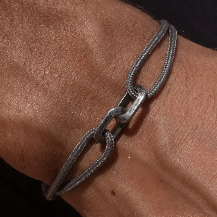 Grey Unity Rope Bracelet with Silver Stainless Steel Links