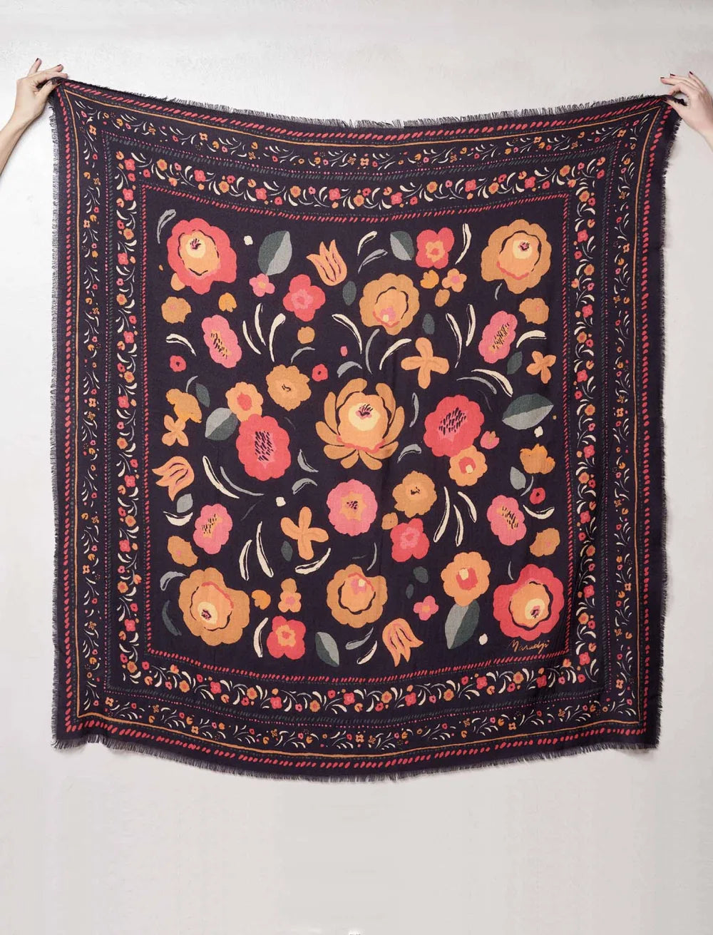 Foulard laine et soie Balkans marine