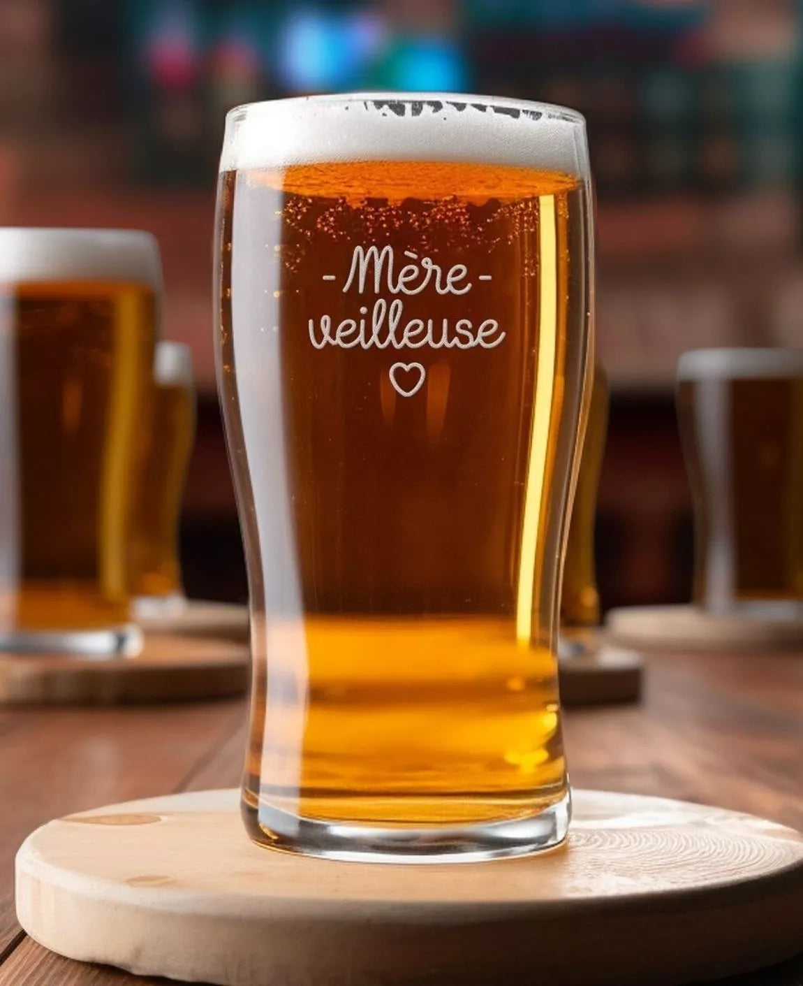Verres — Verre à bière pinte gravé Mère veilleuse — Monsieur TSHIRT