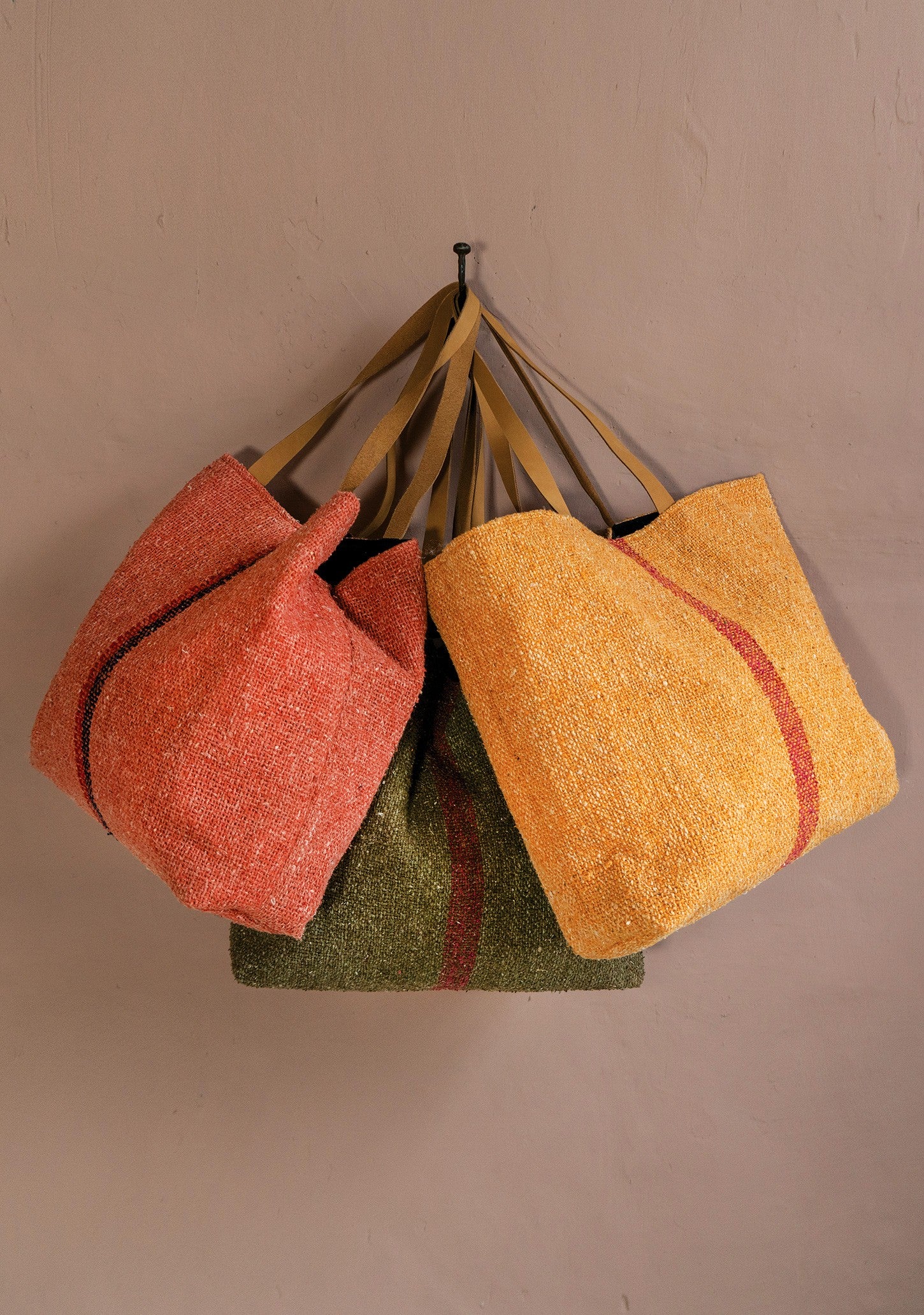 Khadi recycled cotton tote bag with leather handle, mustard