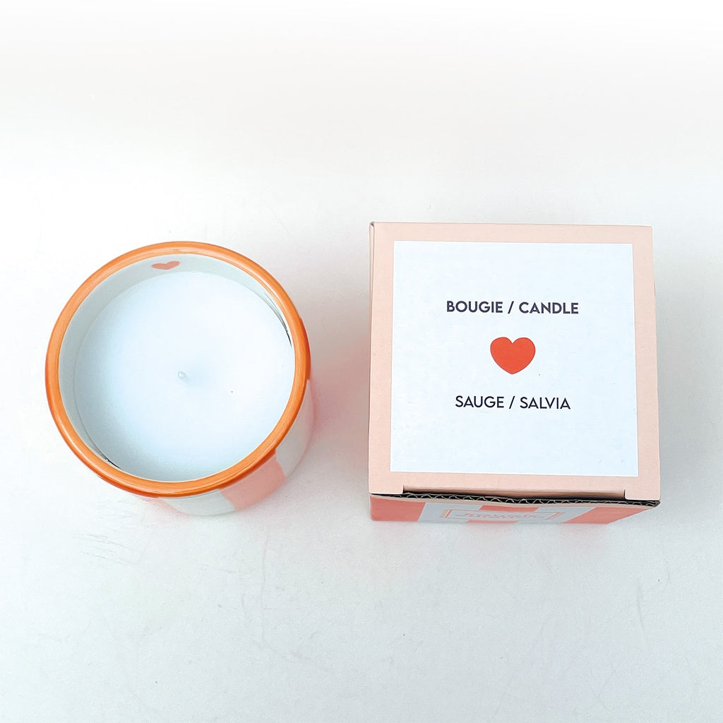 Orange striped ceramic candle 8 cm