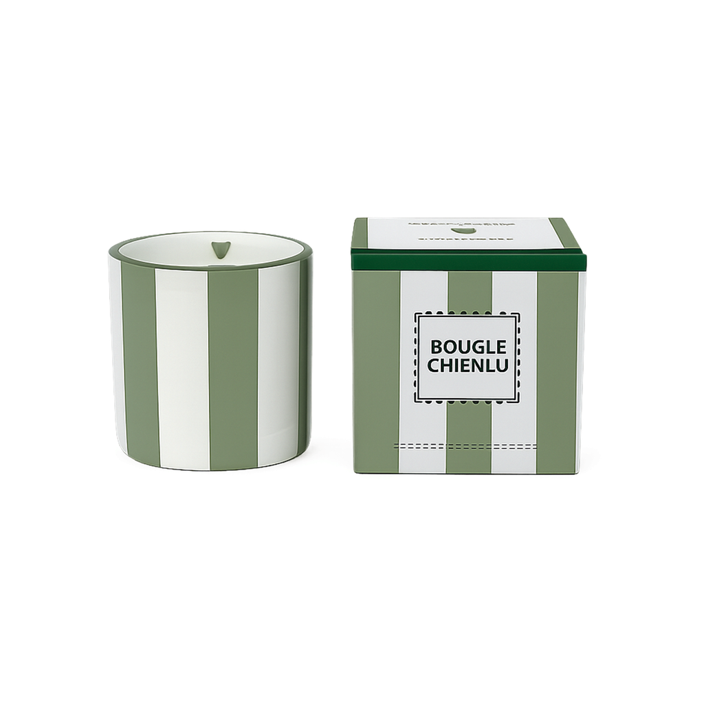 Matcha striped ceramic candle 8 cm