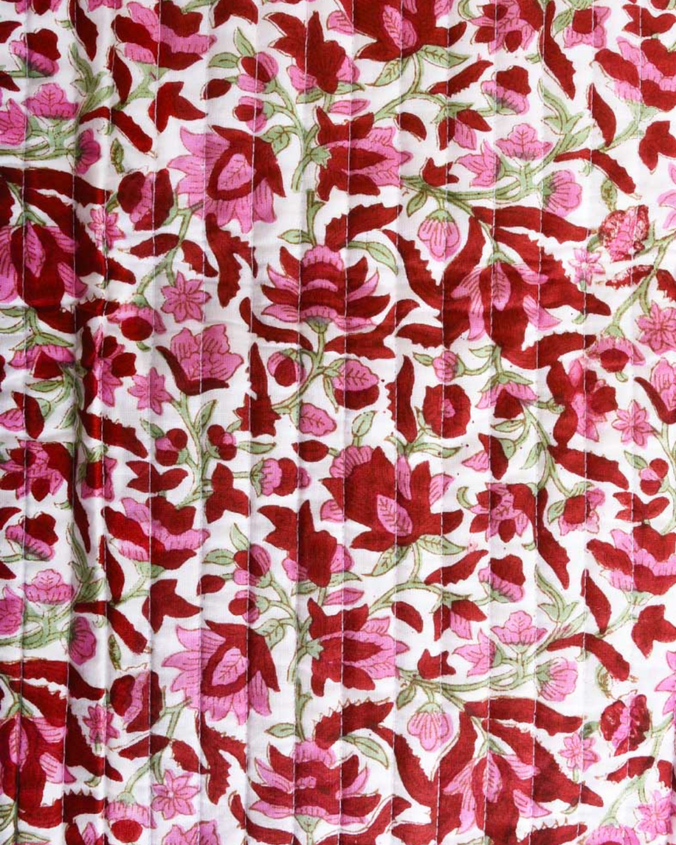 Trousse de toilette en coton matelassé block print, rose foncé