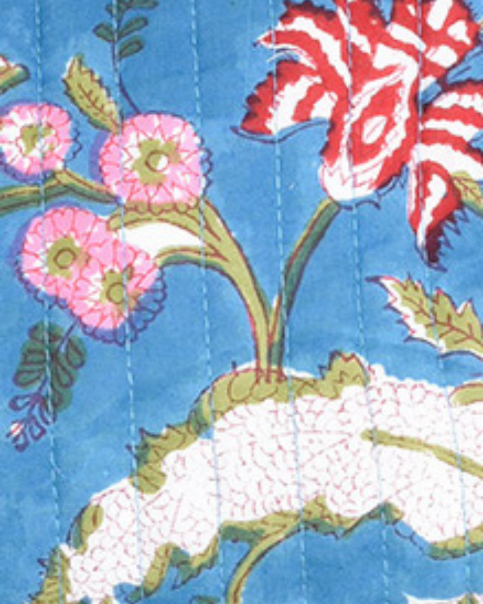 Trousse de toilette en coton matelassé block print, bleu foncé