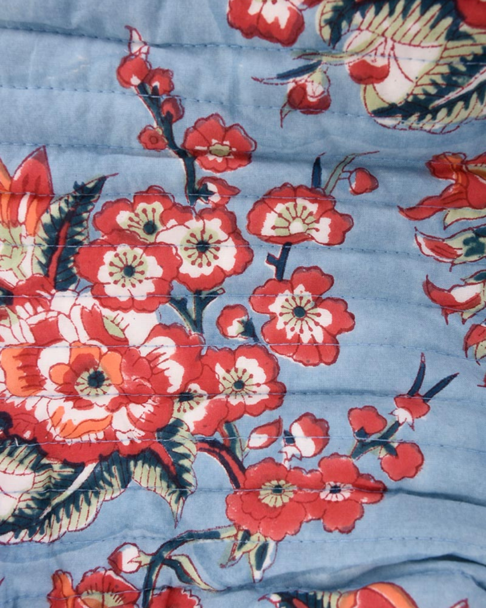 Trousse de toilette en coton matelassé block print, bleu clair