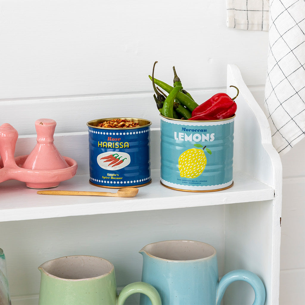 Petits pots de rangement en métal citron et harissa (lot de 2 boîtes)