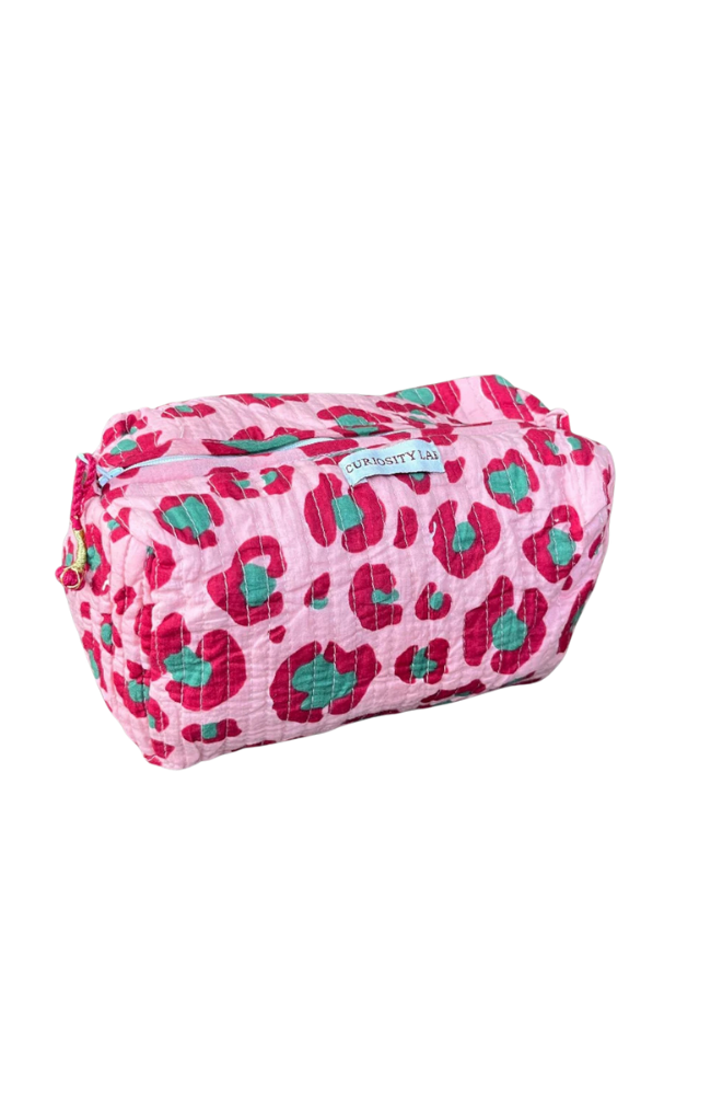 Trousse de toilette Matelassée Léopard Rose