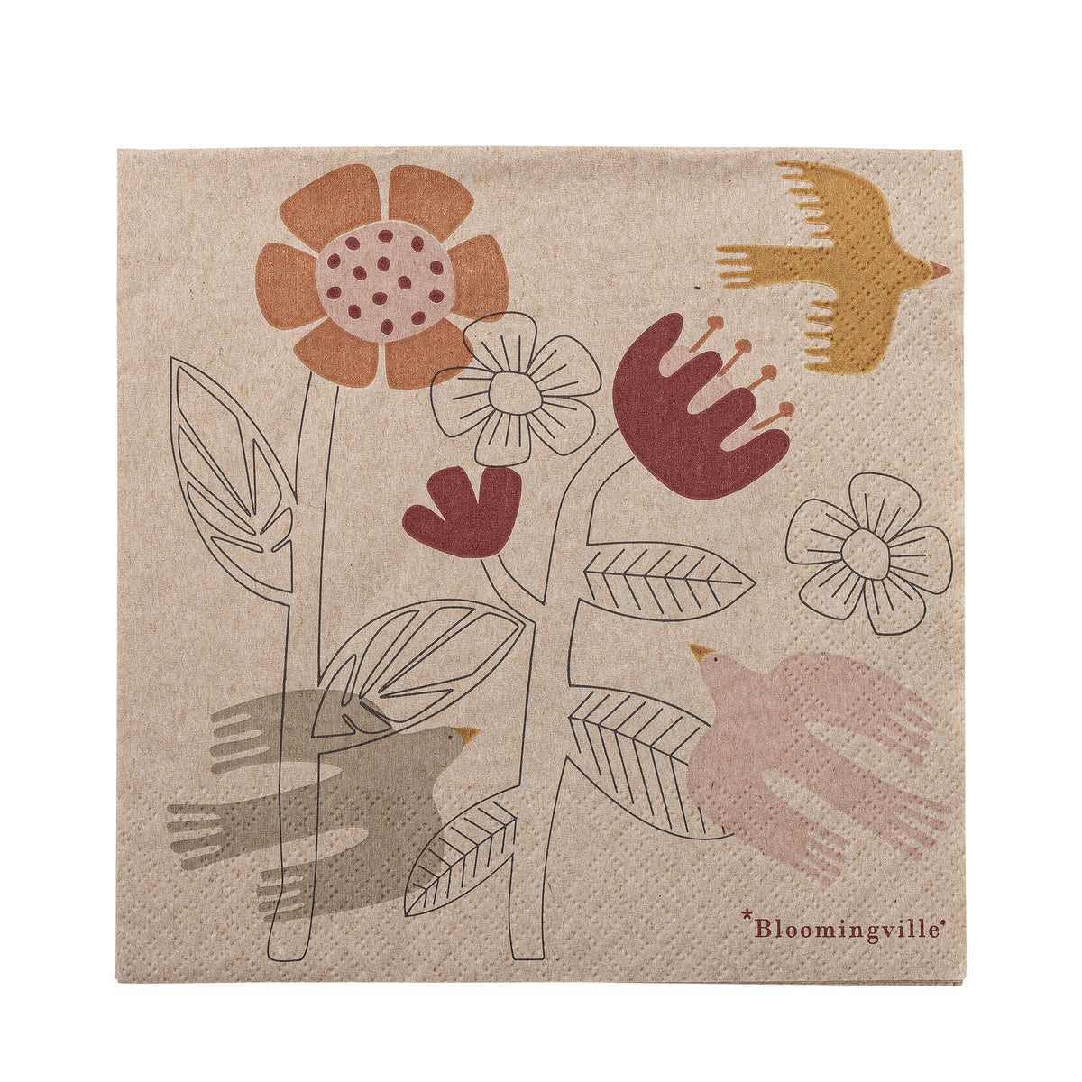 Bloomingville Vivielle Flower and Bird Paper Napkins, Pack of 20 | Bloomingville | Main view | Beluga Boutique