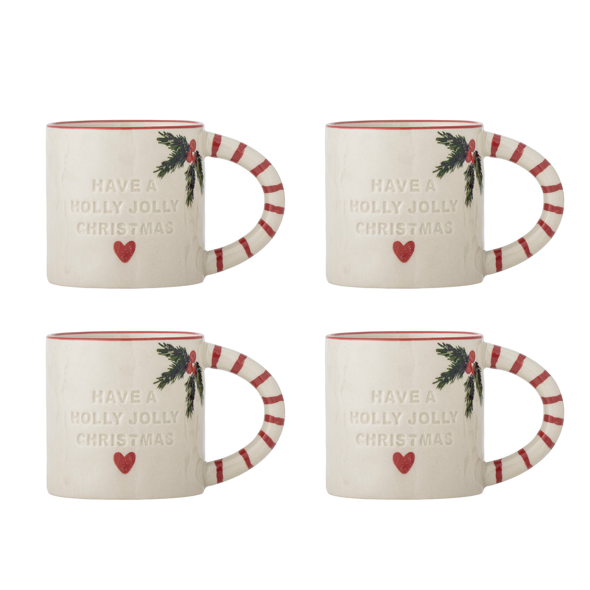 Bloomingville Jovida Holly Jolly Christmas Stoneware Cups, Set of 4 | Bloomingville | Main view | Beluga Boutique
