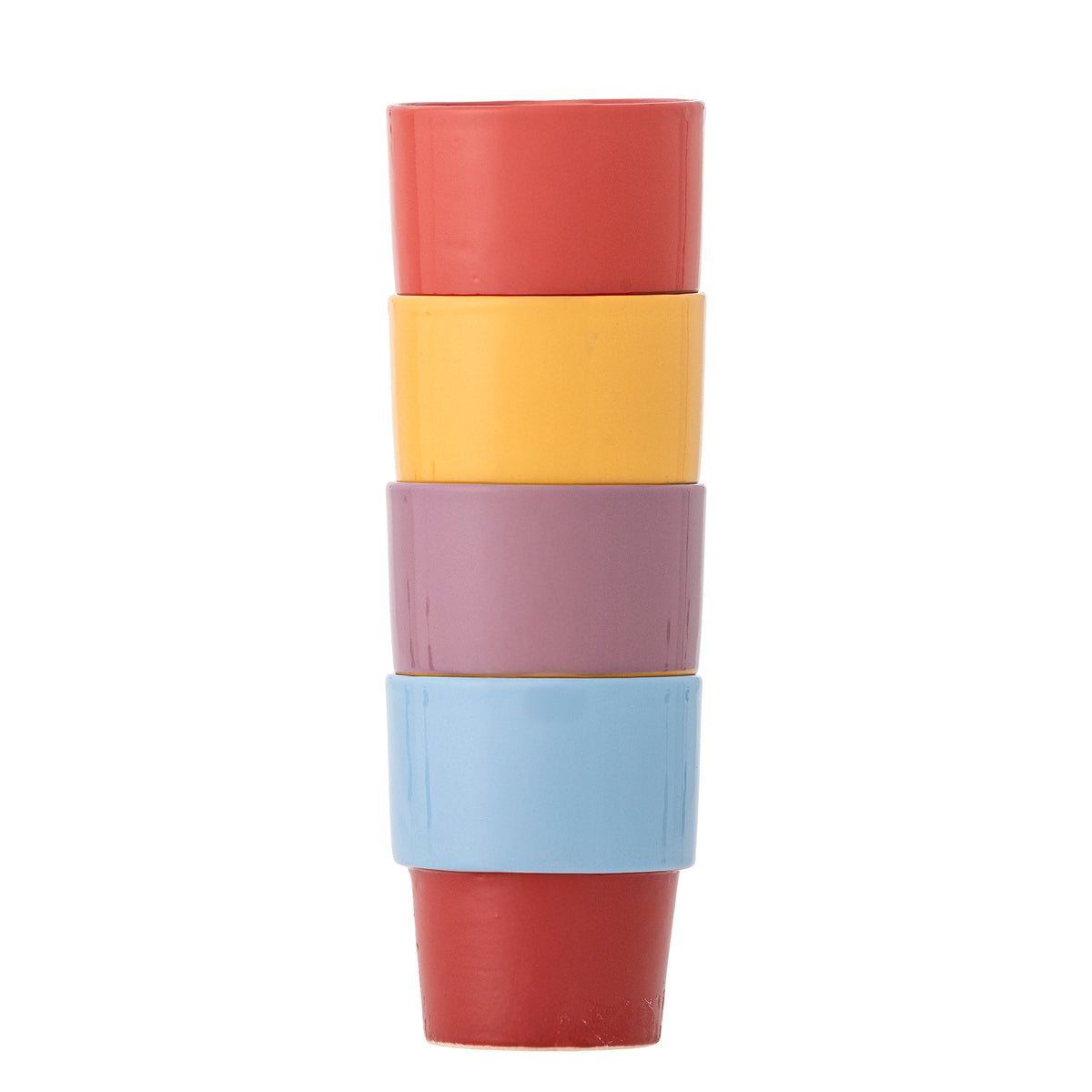 Tasses Ewan en grès bicolores violet, jaune, bleu et rouge, lot de 4 | Bloomingville | Vue 2 | Beluga Boutique